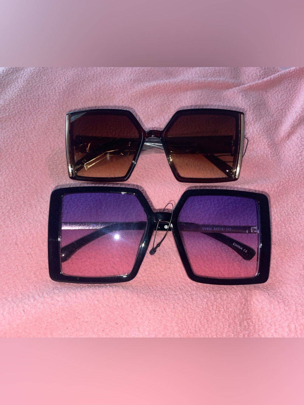 Stylish Oversized Square Sunglasses - Purple & Brown Lenses